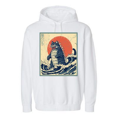 Catzilla Cat Japanese Art Funny Cat Garment-Dyed Fleece Hoodie