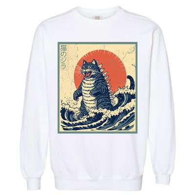 Catzilla Cat Japanese Art Funny Cat Garment-Dyed Sweatshirt