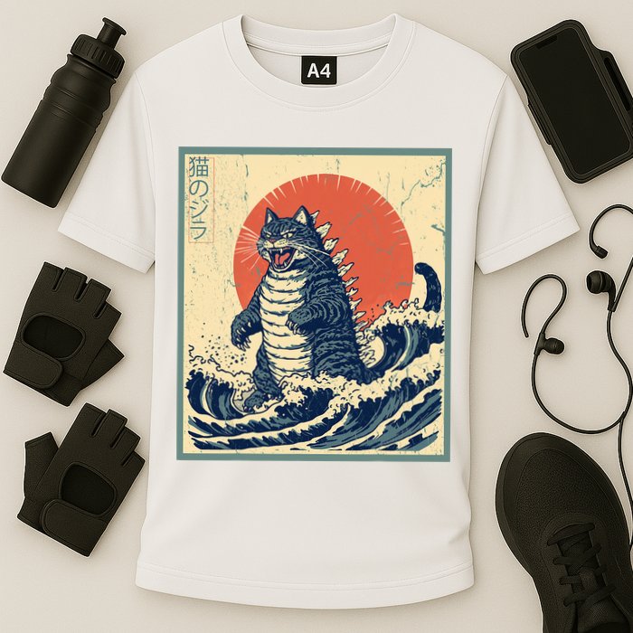 Catzilla Cat Japanese Art Funny Cat Performance Shirt