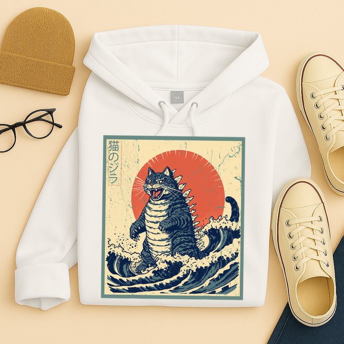 Catzilla Cat Japanese Art Funny Cat Hoodie