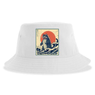 Catzilla Cat Japanese Art Funny Cat Sustainable Bucket Hat