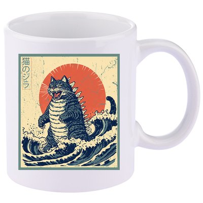 Catzilla Cat Japanese Art Funny Cat 11oz C Handle Ceramic Mug