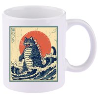 Catzilla Cat Japanese Art Funny Cat 11oz C Handle Ceramic Mug