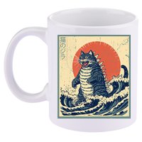 Catzilla Cat Japanese Art Funny Cat 11oz C Handle Ceramic Mug