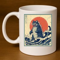 Catzilla Cat Japanese Art Funny Cat 11oz C Handle Ceramic Mug