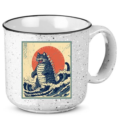 Catzilla Cat Japanese Art Funny Cat 15oz Campfire Ceramic Mug
