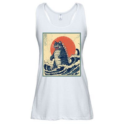 Catzilla Cat Japanese Art Funny Cat Ladies Essential Flowy Tank