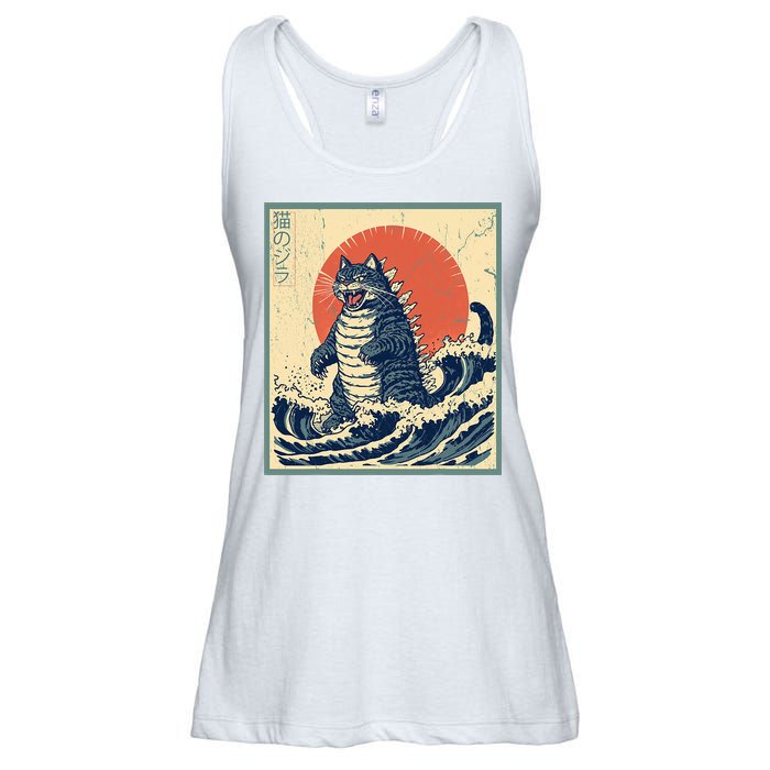 Catzilla Cat Japanese Art Funny Cat Ladies Essential Flowy Tank