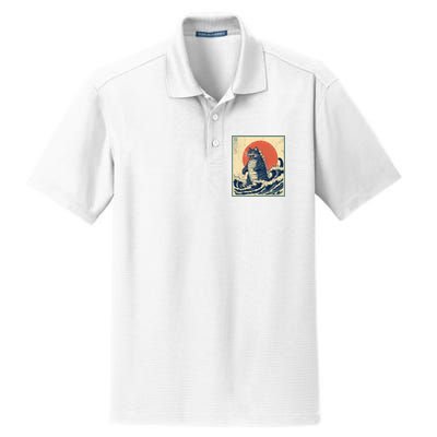 Catzilla Cat Japanese Art Funny Cat Dry Zone Grid Polo