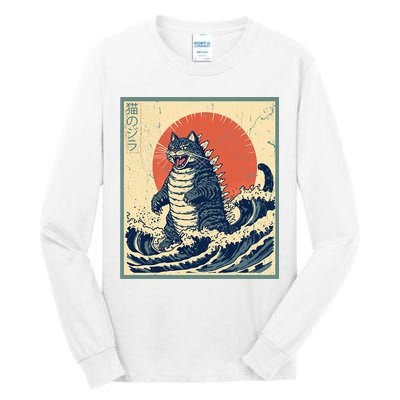 Catzilla Cat Japanese Art Funny Cat Tall Long Sleeve T-Shirt