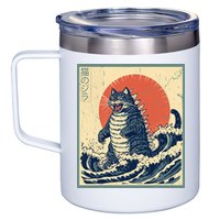 Catzilla Cat Japanese Art Funny Cat 12oz Stainless Steel Coffee Mug