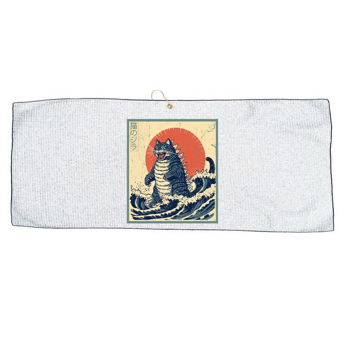 Catzilla Cat Japanese Art Funny Cat Large Microfiber Waffle Golf Towel
