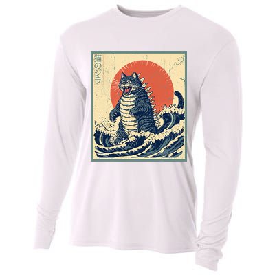 Catzilla Cat Japanese Art Funny Cat Cooling Performance Long Sleeve Crew