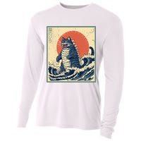 Catzilla Cat Japanese Art Funny Cat Cooling Performance Long Sleeve Crew
