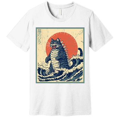 Catzilla Cat Japanese Art Funny Cat Premium T-Shirt