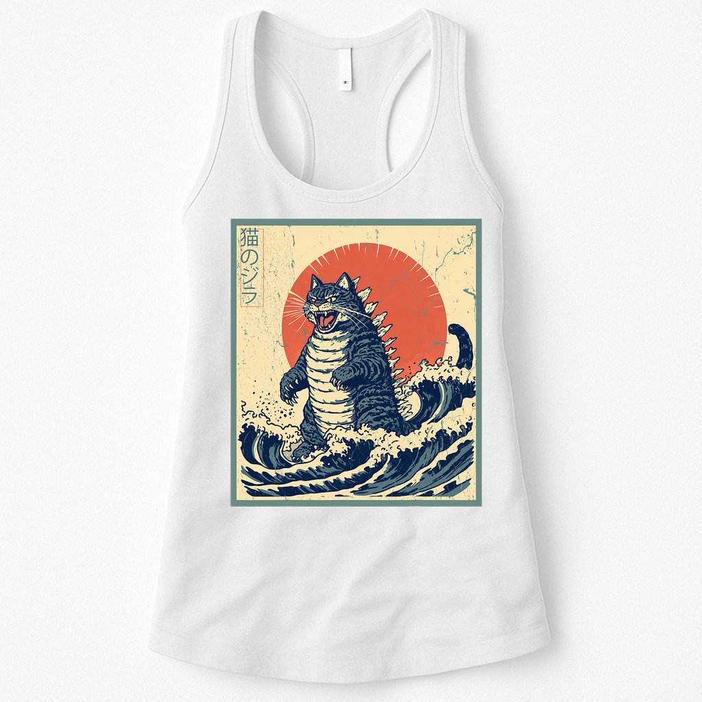 Catzilla Cat Japanese Art Funny Cat Womens Tank Top
