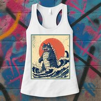 Catzilla Cat Japanese Art Funny Cat Womens Tank Top