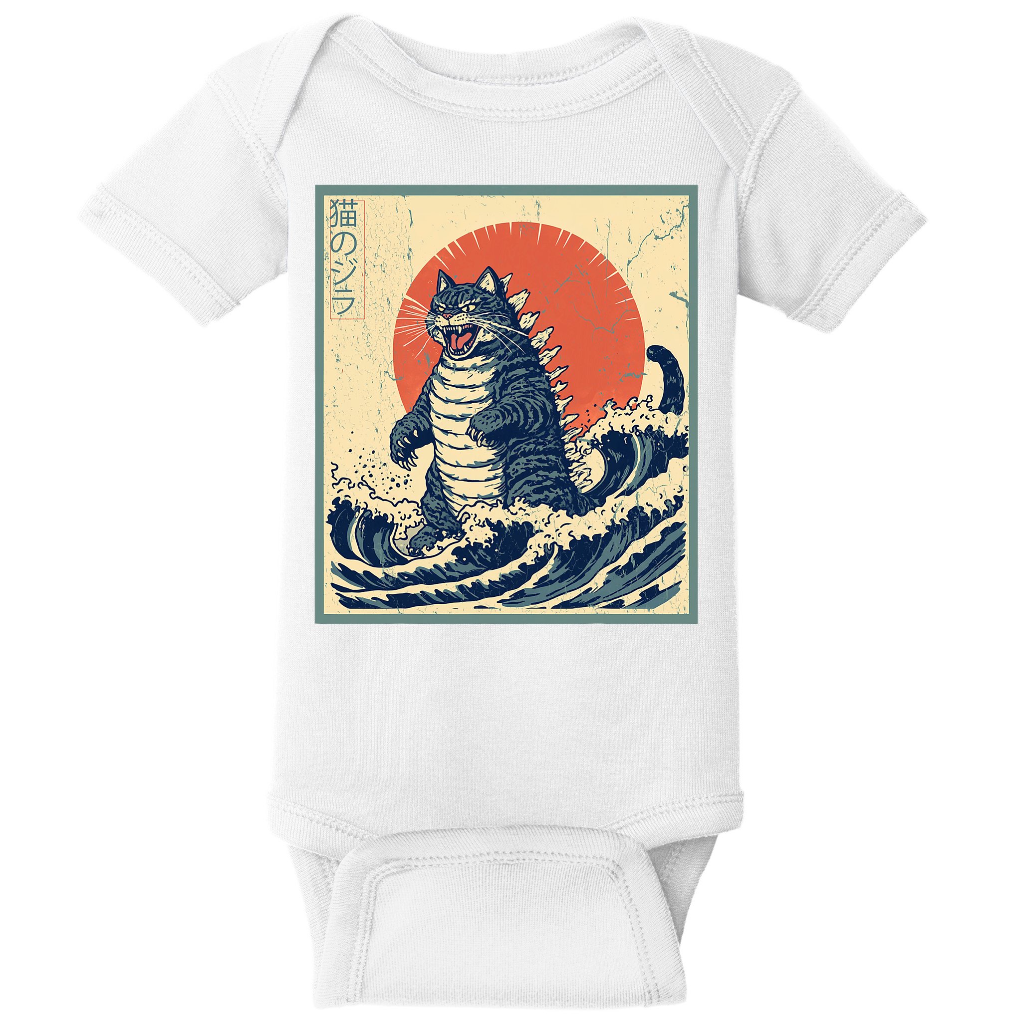 Catzilla Cat Japanese Art Funny Cat Baby Bodysuit