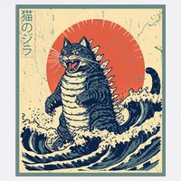 Catzilla Cat Japanese Art Funny Cat Trucker Hat