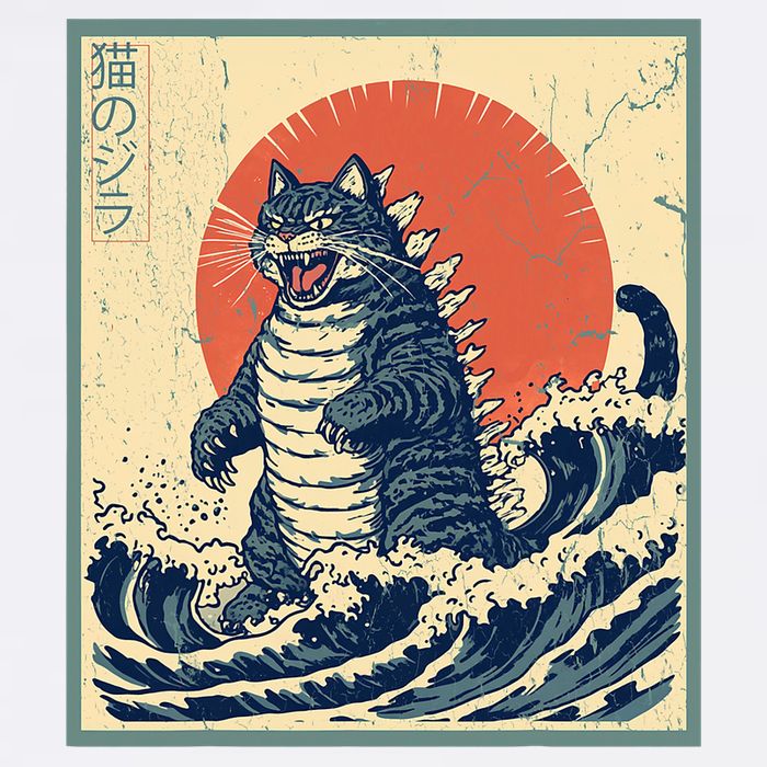 Catzilla Cat Japanese Art Funny Cat Trucker Hat