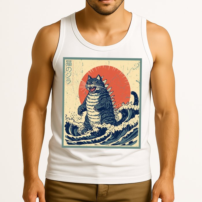 Catzilla Cat Japanese Art Funny Cat Tank Top