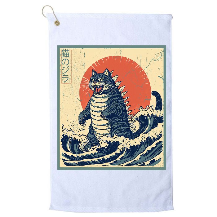 Catzilla Cat Japanese Art Funny Cat Golf Towel