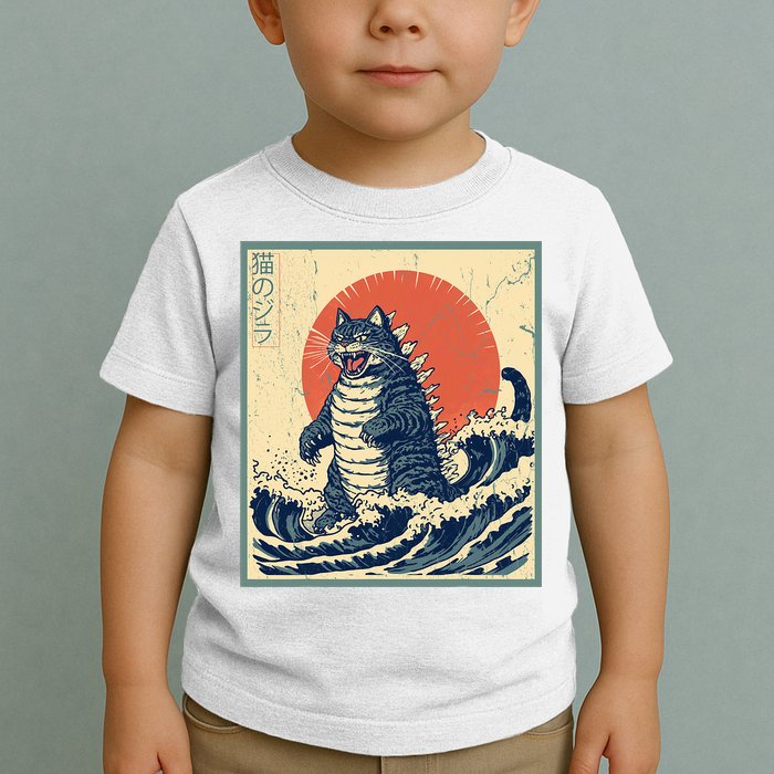 Catzilla Cat Japanese Art Funny Cat Toddler T-Shirt