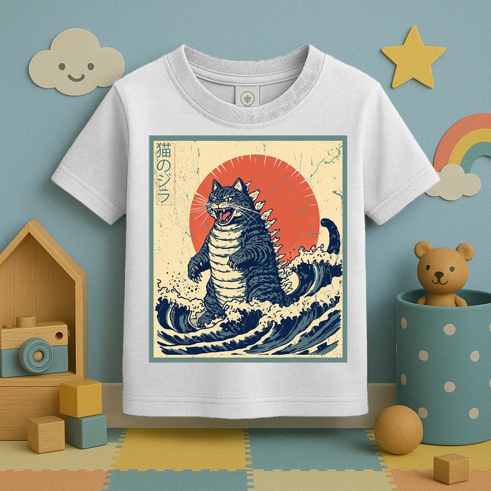 Catzilla Cat Japanese Art Funny Cat Toddler T-Shirt