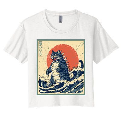 Catzilla Cat Japanese Art Funny Cat Crop Top