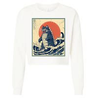 Catzilla Cat Japanese Art Funny Cat Cropped Pullover Crew