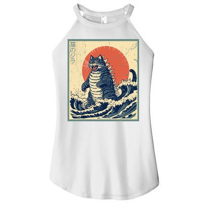 Catzilla Cat Japanese Art Funny Cat Women's Perfect Tri Rocker Tank