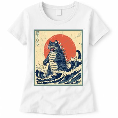 Catzilla Cat Japanese Art Funny Cat Womens T-Shirt