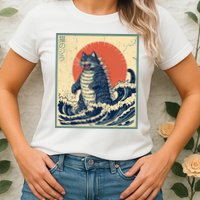 Catzilla Cat Japanese Art Funny Cat Womens T-Shirt