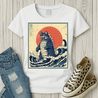 Catzilla Cat Japanese Art Funny Cat Womens T-Shirt