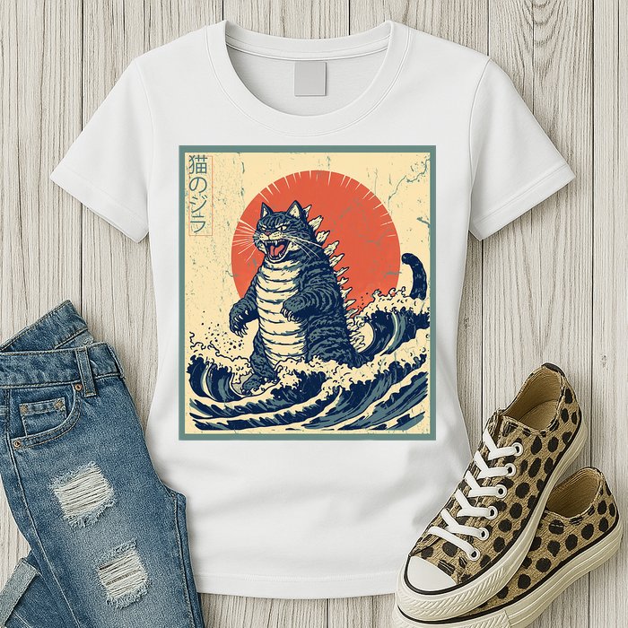 Catzilla Cat Japanese Art Funny Cat Womens T-Shirt