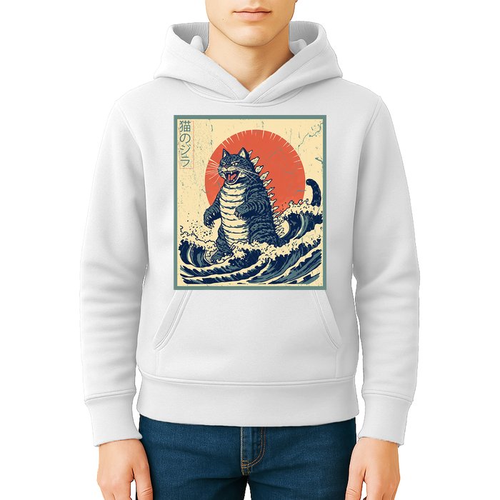 Catzilla Cat Japanese Art Funny Cat Kids Hoodie
