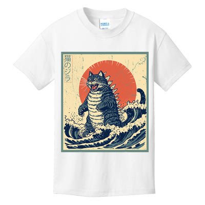 Catzilla Cat Japanese Art Funny Cat Kids T-Shirt