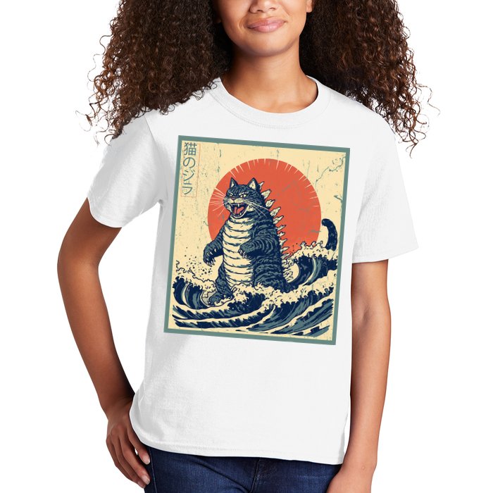 Catzilla Cat Japanese Art Funny Cat Kids T-Shirt