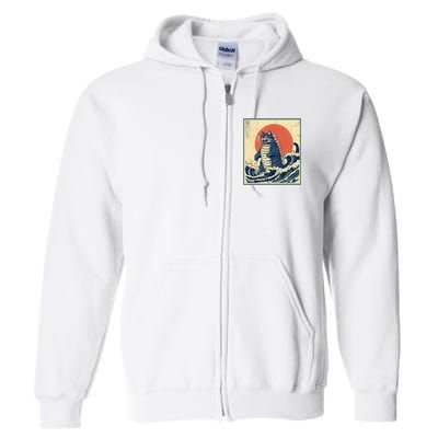 Catzilla Cat Japanese Art Funny Cat Full Zip Hoodie