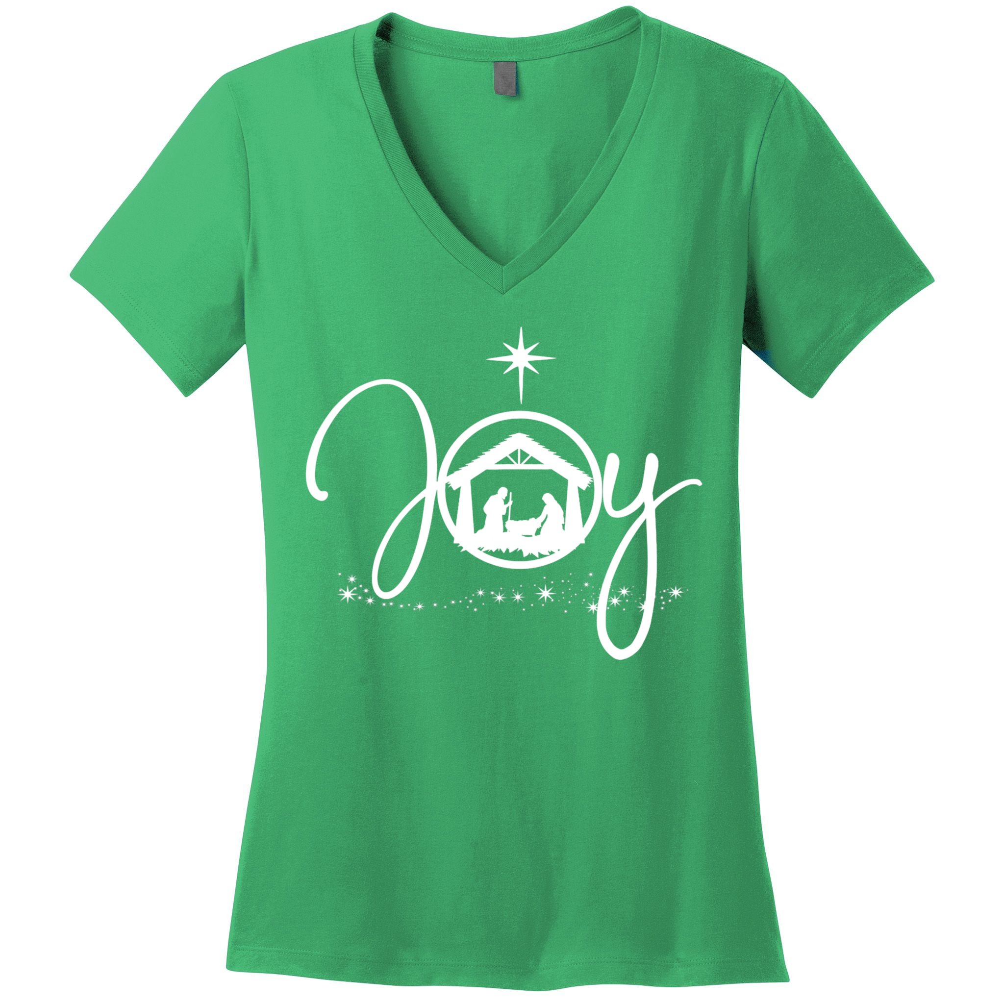 Christian Christmas Joy Jesus Nativity Scene Faith Women's V-Neck T-Shirt