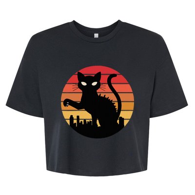 Catzilla Cat Japanese Sunset Retro Cute Bella+Canvas Jersey Crop Tee