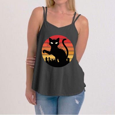 Catzilla Cat Japanese Sunset Retro Cute Women's Strappy Tank