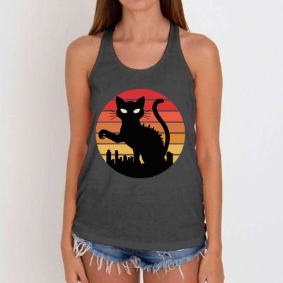 Catzilla Cat Japanese Sunset Retro Cute Women's Knotted Racerback Tank