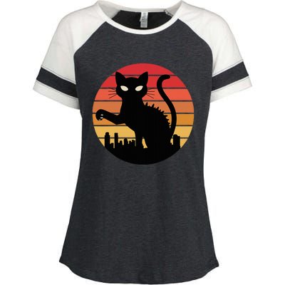 Catzilla Cat Japanese Sunset Retro Cute Enza Ladies Jersey Colorblock Tee