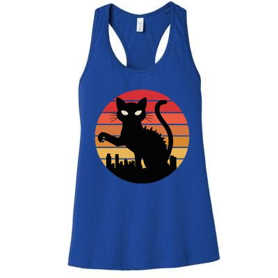 Catzilla Cat Japanese Sunset Retro Cute Women's Racerback Tank