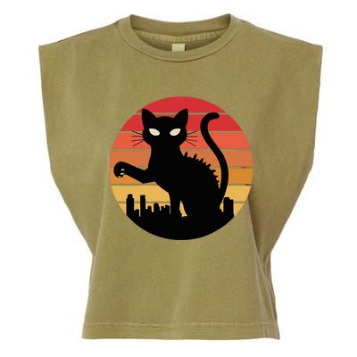 Catzilla Cat Japanese Sunset Retro Cute Garment-Dyed Women's Muscle Tee