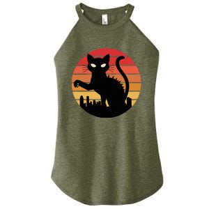 Catzilla Cat Japanese Sunset Retro Cute Women's Perfect Tri Rocker Tank