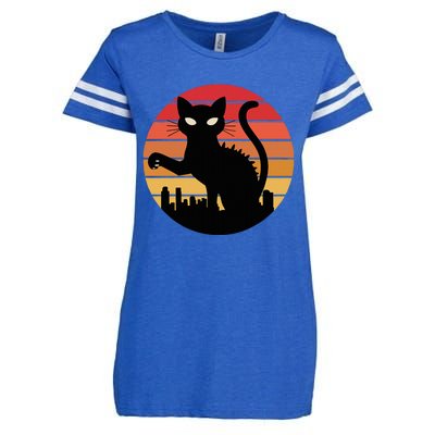 Catzilla Cat Japanese Sunset Retro Cute Enza Ladies Jersey Football T-Shirt