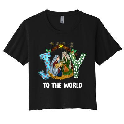 Christian Christmas Joy Jesus Nativity Scene Faith Gift Women's Crop Top Tee
