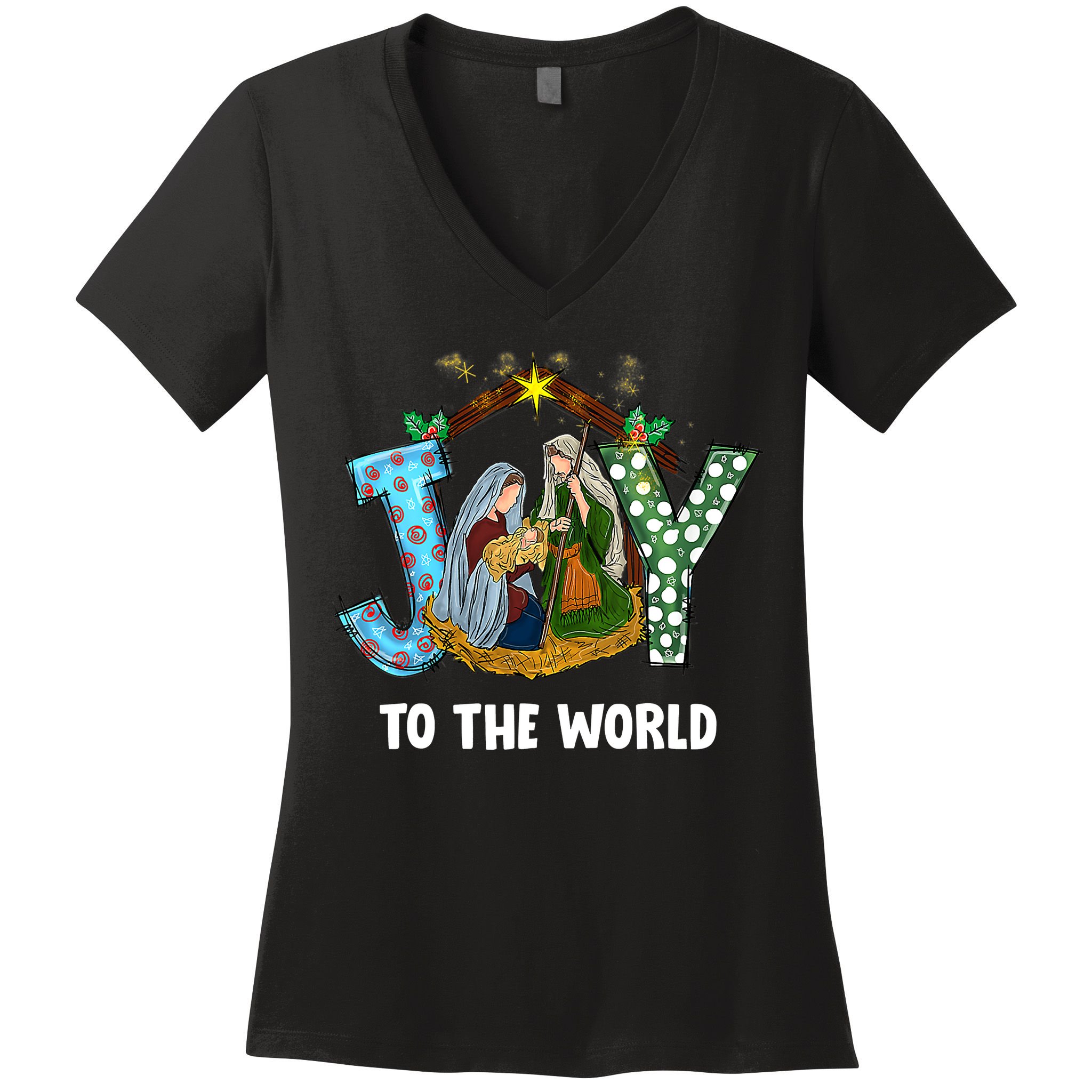 Christian Christmas Joy Jesus Nativity Scene Faith Gift Women's V-Neck T-Shirt